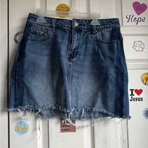 Denim Frayed Hem Skirt